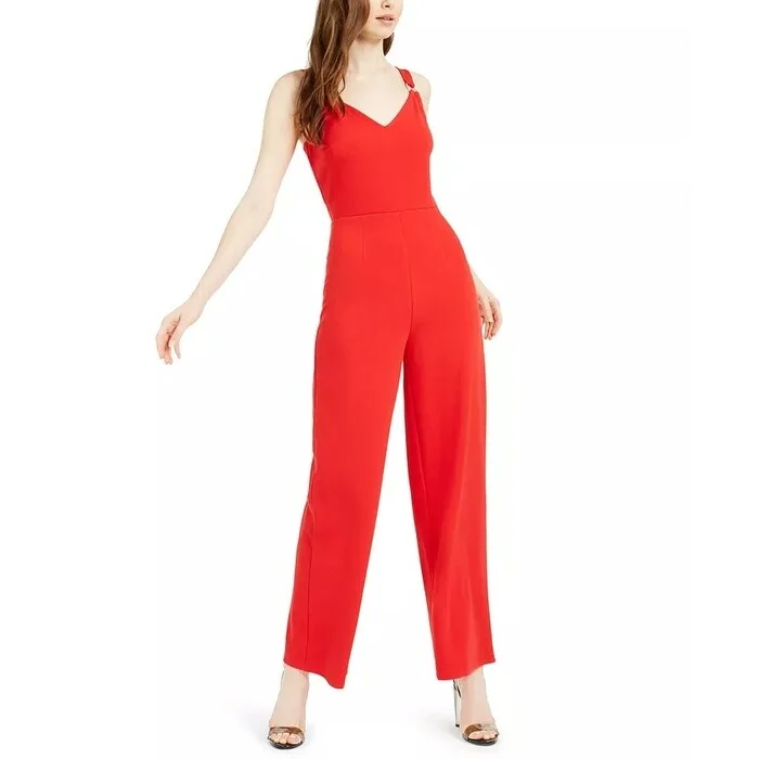 women's jumpsuits for everyday wearBar III Women's O Ring Jumpsuit Red Size 12