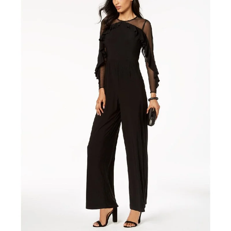 women's jumpsuits for everyday wearR & M Richards Women's Petite Illusion Ruffle Jumpsuit Black Size 10 P - 10P