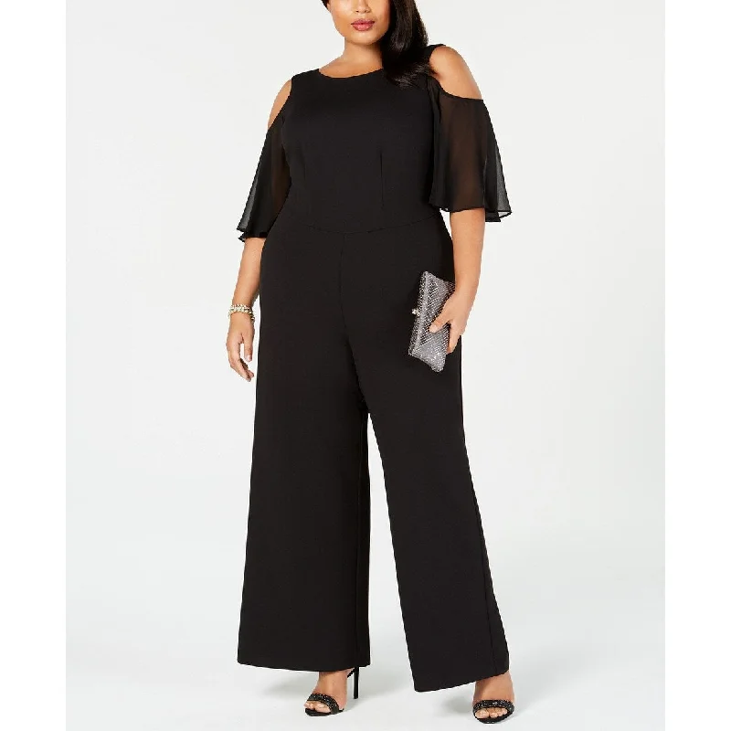 women's jumpsuits for maximalist fashionConnected Women's Plus Size Cold-Shoulder Jumpsuit Blue Size 20