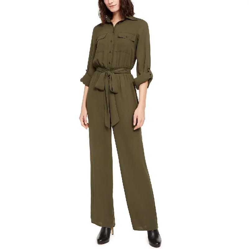 women's jumpsuits made of chiffonMichael Kors Women's Safari Green Ivy Long Sleeve JumpsuitGreen Size Medium