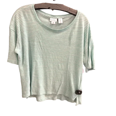 women's T-shirts with embroidery detailsGreen & White Top Short Sleeve Nicole Miller, Size M