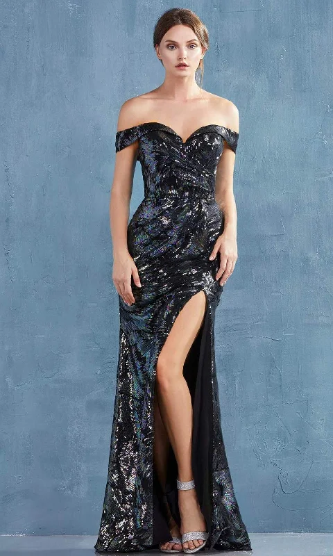 women's boho dressesAndrea and Leo - A0918SC Iridescent Sequin High Slit Evening Gown