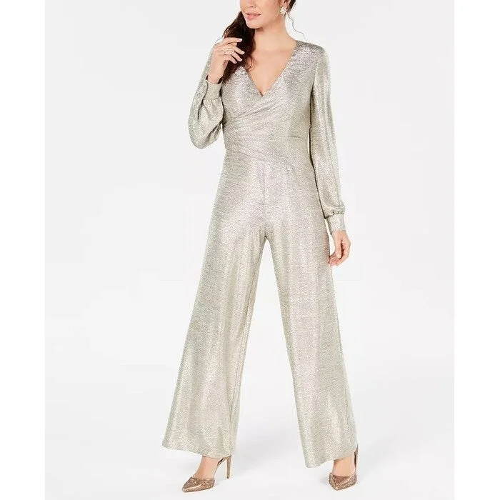 women's jumpsuits for laid-back looksAdrianna Papell Women's Metallic Jersey Jumpsuit Beige Size 8 Petite - 8 Petite