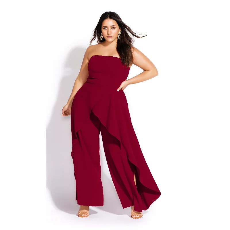 women's jumpsuits with belt loopsCity Chic Women's Plus Size Attraction Strapless Jumpsuit Dark Red Size 20