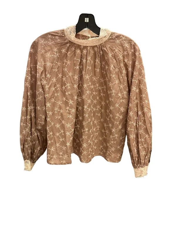 women's long sleeve tops with asymmetrical hemlinesTop Long Sleeve By Zara In Brown, Size: Xs