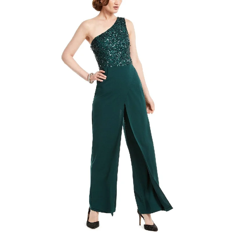 women's jumpsuits with off-the-shoulder sleevesAdrianna Papell Women's Beaded Crepe Jumpsuit Green Size 4 Petite - 4 P