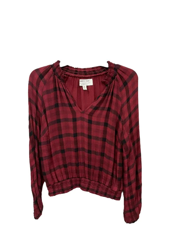 women's long sleeve tops with round necksTop Long Sleeve By Cloth And Stone In Plaid, Size: Medium