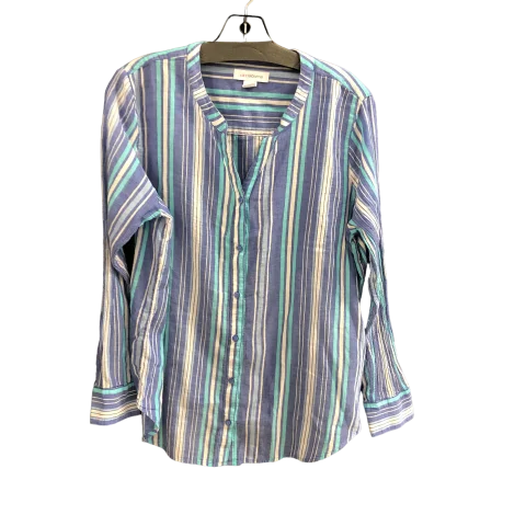 women's long sleeve tops with lace-up backsTop Long Sleeve By Liz Claiborne In Blue, Size: L