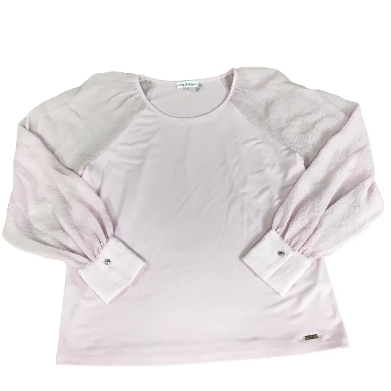 women's long sleeve tops with ribbon tiesTop Long Sleeve By Calvin Klein In Light Pink, Size: S