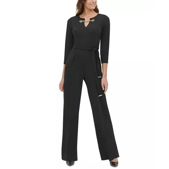 women's jumpsuits for springTommy Hilfiger Women's Grommet-Neck Jumpsuit Black Size 4