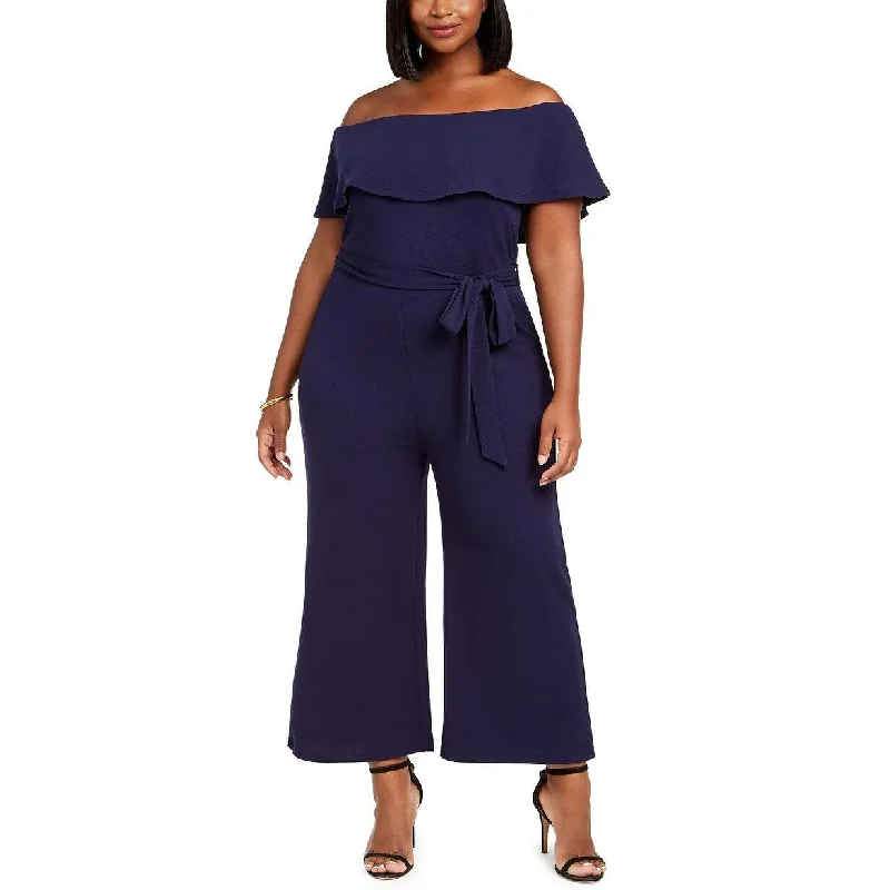 women's jumpsuits for easy dressingAlmost Famous Women's Trendy Off-Shoulder Jumpsuit Med Blue Size 3X