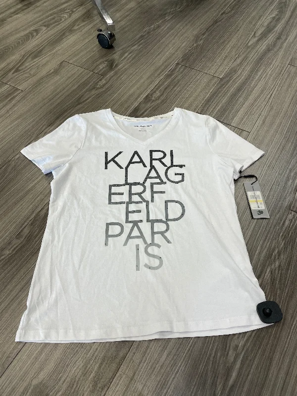 women's T-shirts made of linenWhite Top Short Sleeve Designer Karl Lagerfeld, Size M