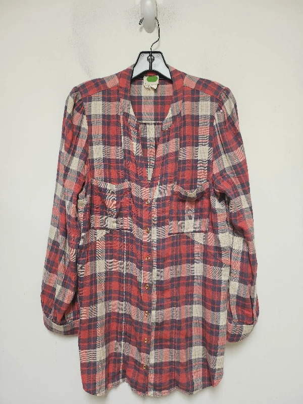 women's long sleeve tops with unique designsTop Long Sleeve By Anthropologie In Plaid Pattern, Size: Xl