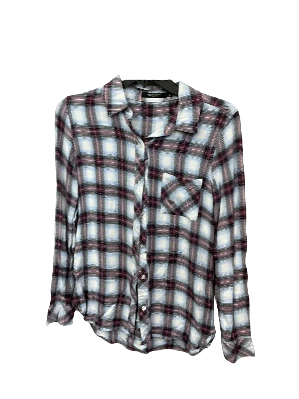 women's long sleeve tops with scoop necksTop Long Sleeve By Clothes Mentor In Plaid, Size: S