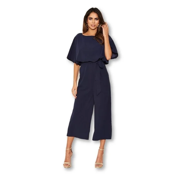 women's jumpsuits for eco-friendly choicesAx Paris Women's Tie Waist Culotte Jumpsuit Navy Size 15