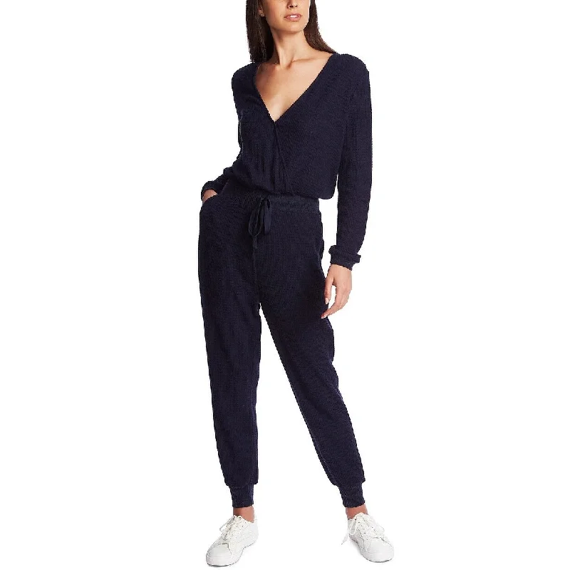 women's jumpsuits with bell sleeves1 State Women's Thermal Knit Long Sleeve Jumpsuit Blue Size X-Small