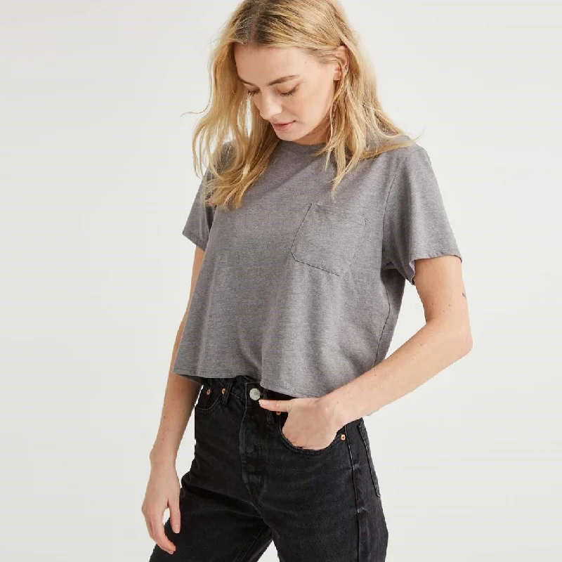 women's tops for cozy nights inPima Boxy Crop Tee (Heather Grey)