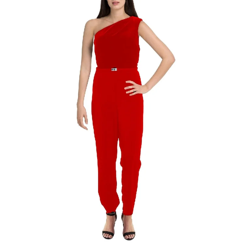 women's jumpsuits for maternity wearLauren Ralph Lauren Womens Peria Velvet One Shoulder Jumpsuit Red Size 18