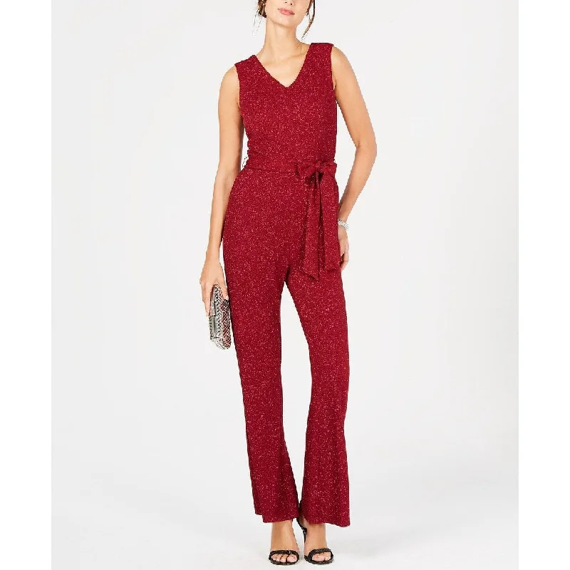 women's jumpsuits with high necksIvanka Trump Women's Sparkle Belted Jumpsuit Red Size 6