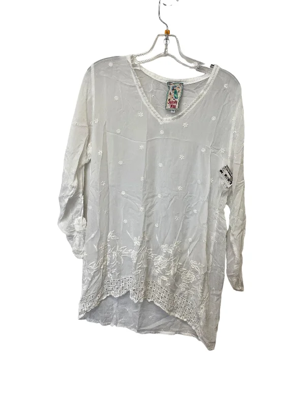 women's long sleeve tops made of synthetic fiberTop Long Sleeve By Johnny Was In White, Size: M