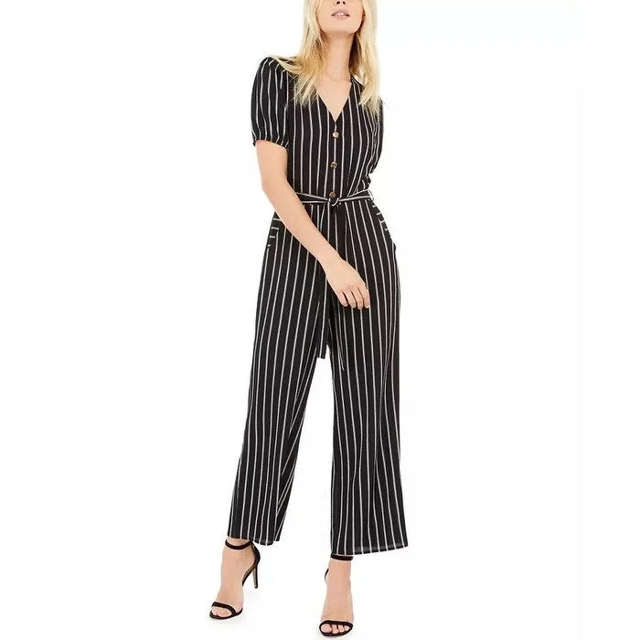 women's jumpsuits for affordable luxuryMonteau Women's Petite Button Front Striped Jumpsuit Black Size X-Large