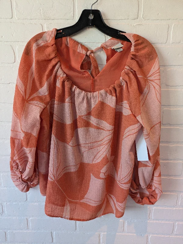 women's long sleeve tops made of cottonTop Long Sleeve By A New Day In Orange, Size: M