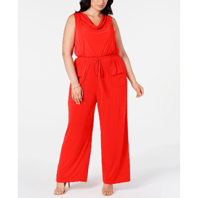 women's jumpsuits with Peter Pan collarsVince Camuto Women's Smocked Cowl Neck Jumpsuit Red Size 3X