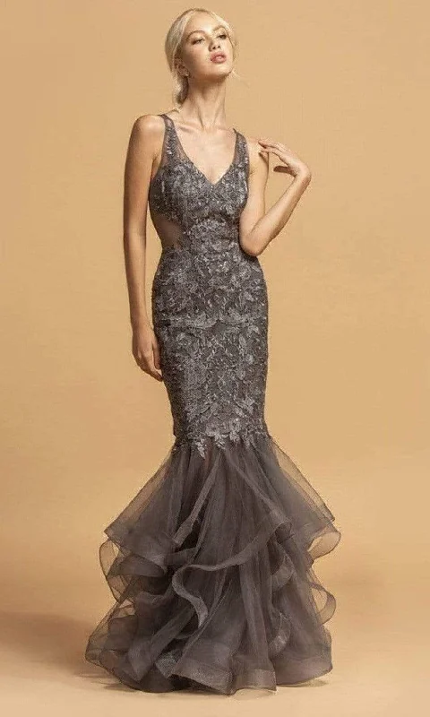 women's trendy dressesAspeed Design L2116 - Ruffled Trumpet Evening Dress