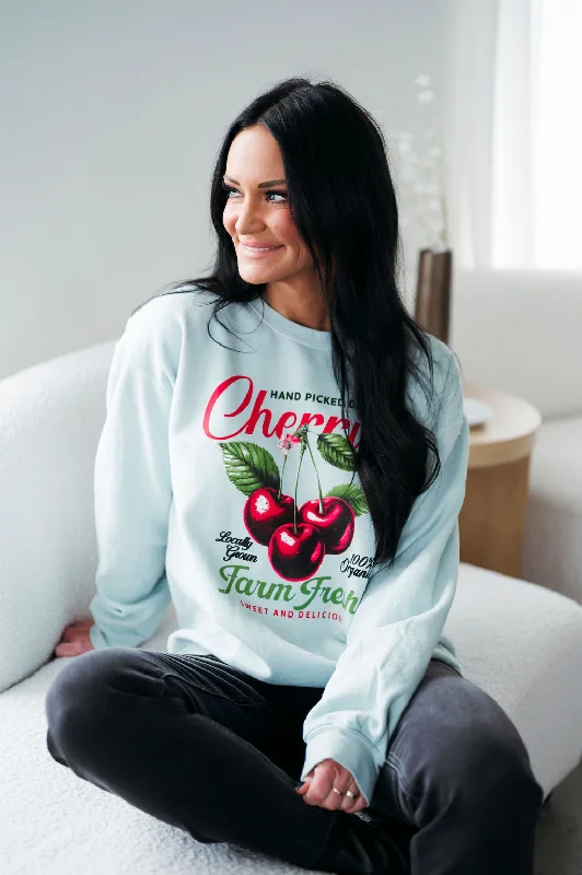 women's tops for beach outingsFarm Fresh Cherries Graphic Crew