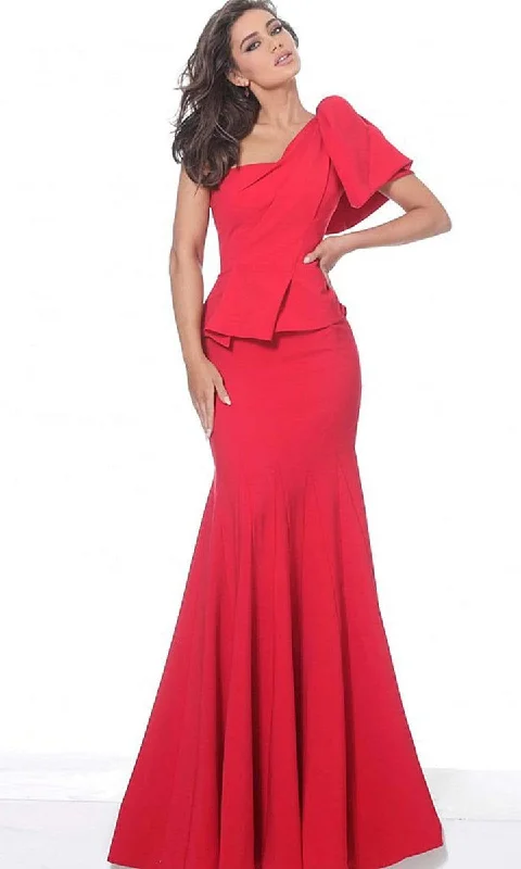 women's body-skimming dressesJovani - Bow Sleeve Peplum Evening Gown 03856SC