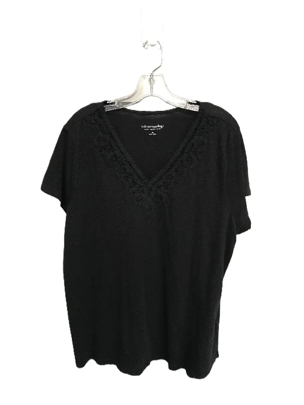 women's T-shirts with distressed finishesBlack Top Short Sleeve Basic By Soft Surroundings, Size: 1x