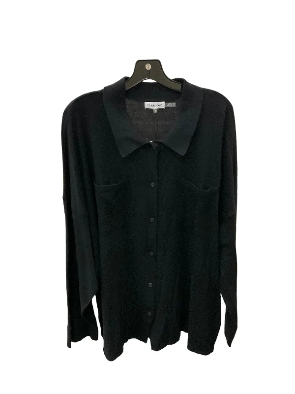 women's long sleeve tops with petite sizingTop Long Sleeve By Calvin Klein In Black, Size: 3x