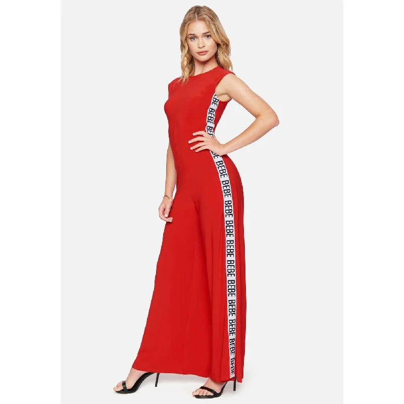 women's jumpsuits for eco-friendly choicesBebe Women's Logo Stripe Jumpsuit Red Size X-Small