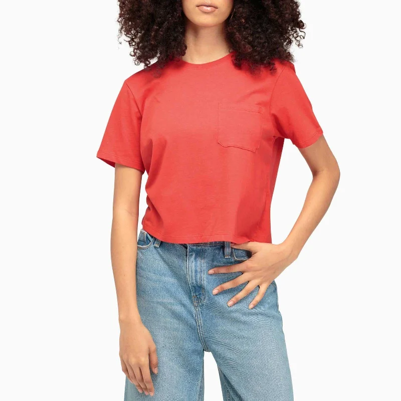 women's tops with cold-shoulder cuts and lace detailingBoxy Crop Tee (Red)