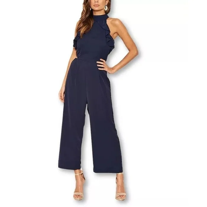 women's jumpsuits for tall womenAx Paris Women's Frilled Cut Out Culotte Jumpsuit Navy Size 6