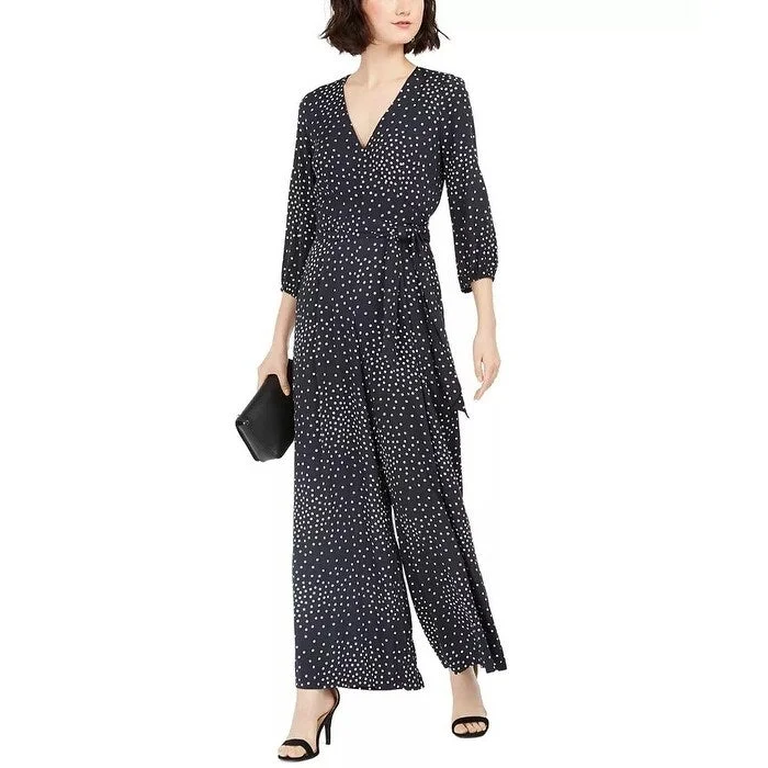 women's chic jumpsuitsTaylor Women's Polka-Dot Surplice Jumpsuit Black Size 4