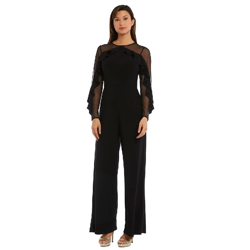 women's jumpsuits made of velvetR & M Richards Women's Illusion Ruffle Jumpsuit Black Size 6 Petite - 6 Petite