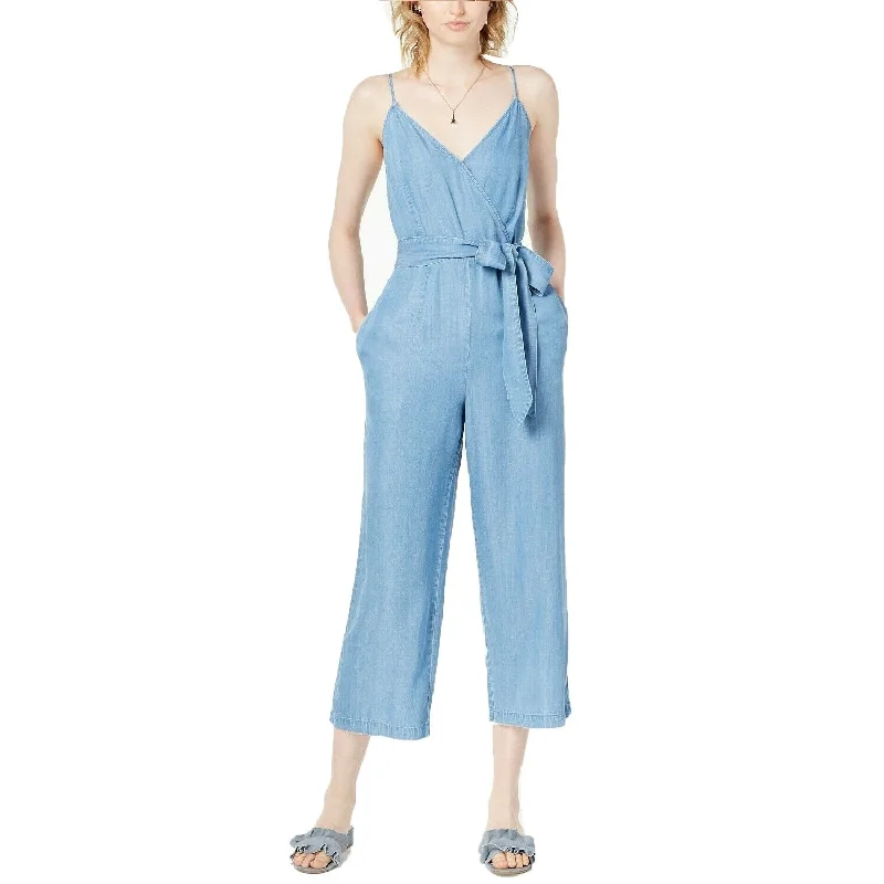 women's jumpsuits with pocketsMaison Jules Women's Cropped V-Neck Jumpsuit Tencel Chambray Size 14