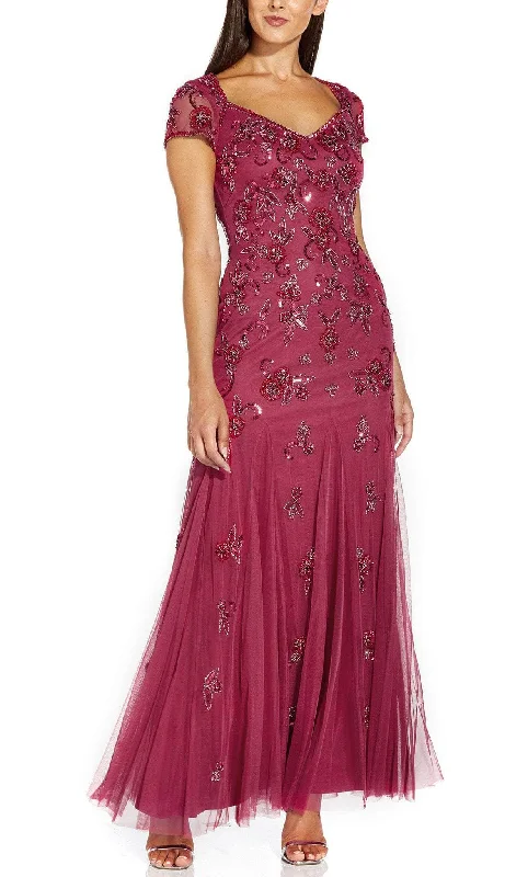 women's luxury dressesAdrianna Papell AP1E207786 - V Neck Sequin-Appliqued Evening Gown