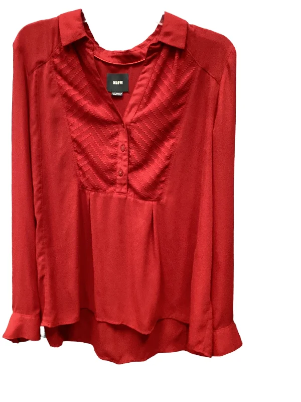 women's long sleeve tops with rufflesTop Long Sleeve By Maeve In Red, Size: L