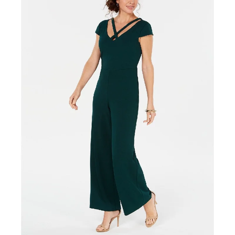 women's jumpsuits for summerConnected Women's Petite Crisscross Wide-Leg Jumpsuit Green Size 8 P