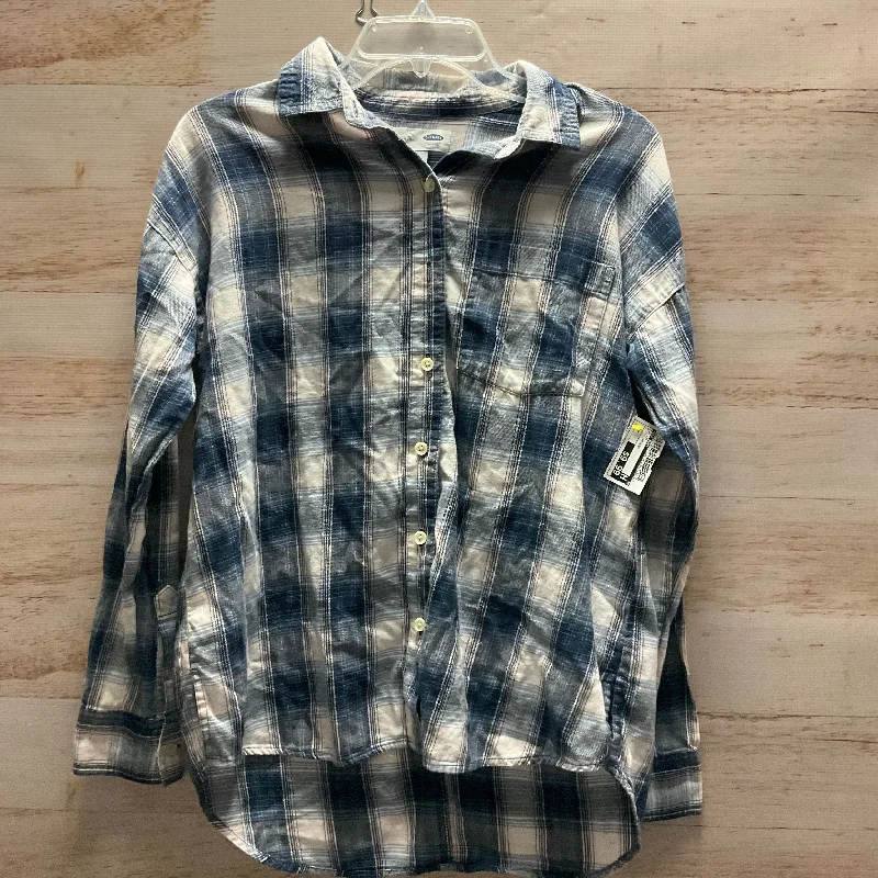 women's long sleeve tops with pocketsTop Long Sleeve By Old Navy In Plaid Pattern, Size: S