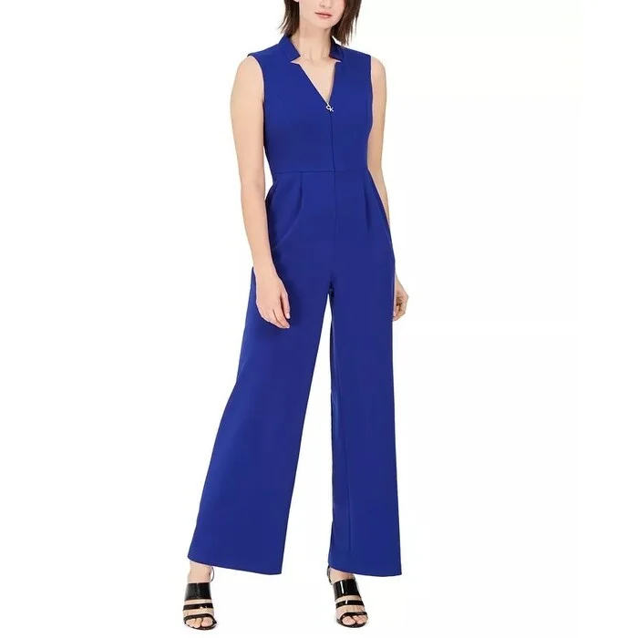 women's jumpsuits for tall womenCalvin Klein Women's Star-Neck Scuba Crepe Jumpsuit Blue Size 16