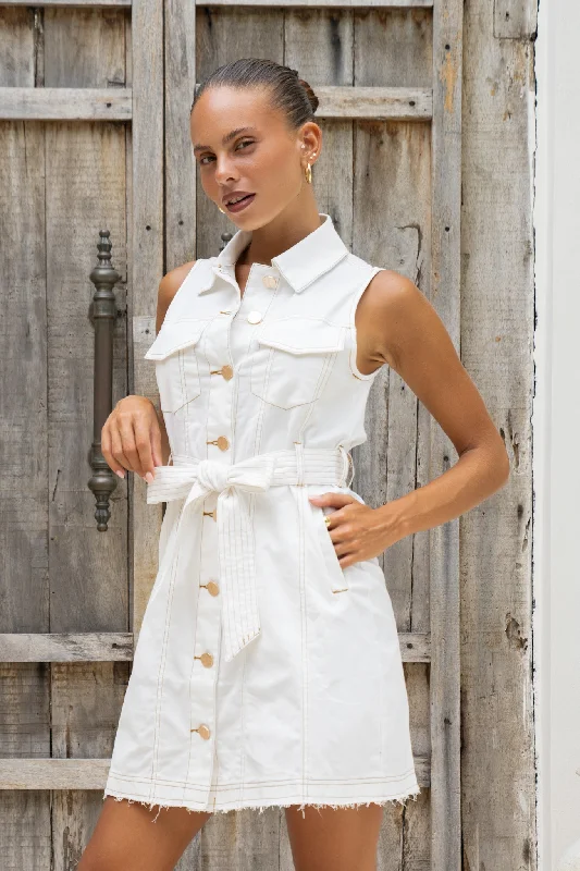 women's tall dressesClea White Button Down Belted Mini Dress