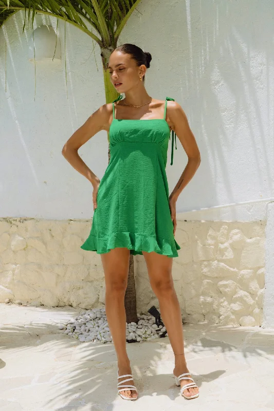 women's bell-sleeved dressesLuci Green Tie Mini Dress