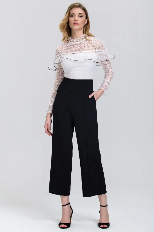 Black and White Heavy Lace Long Sleeves Palazzo Jumpsuit