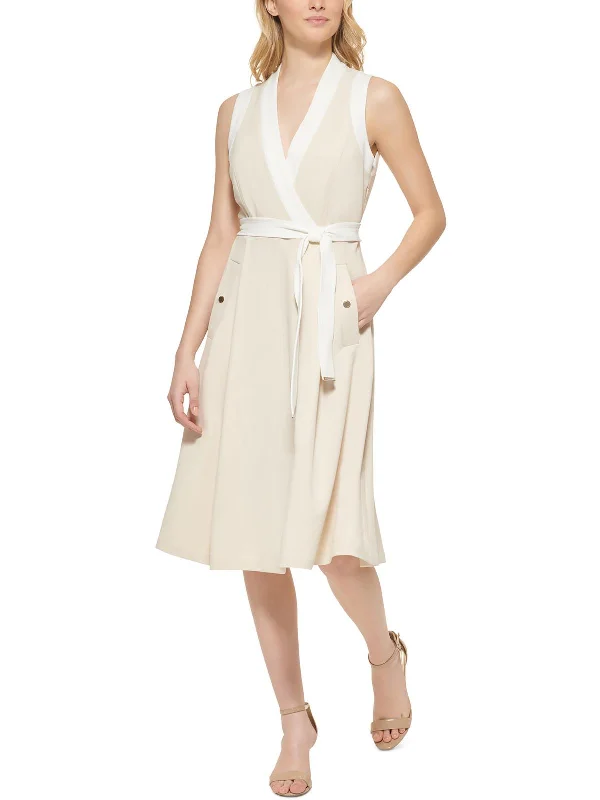 women's shift dressesWomens Surplice Calf Midi Dress