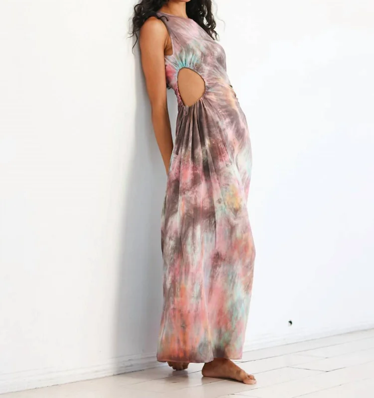 women's easy-to-wear dressesTie-Dyed Cutout Silk Maxi Dress In Aura