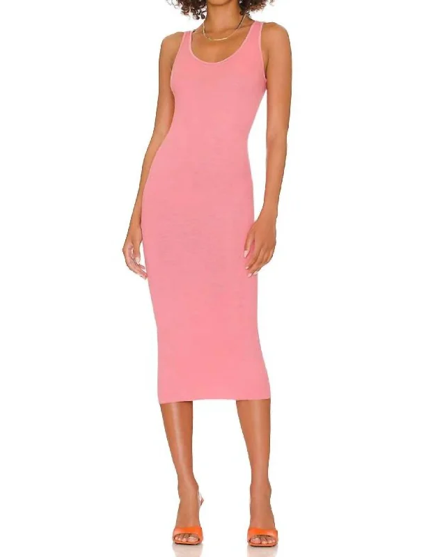 women's lace-up dressesSilk Rib Tank Midi Dress In Vintage Pink