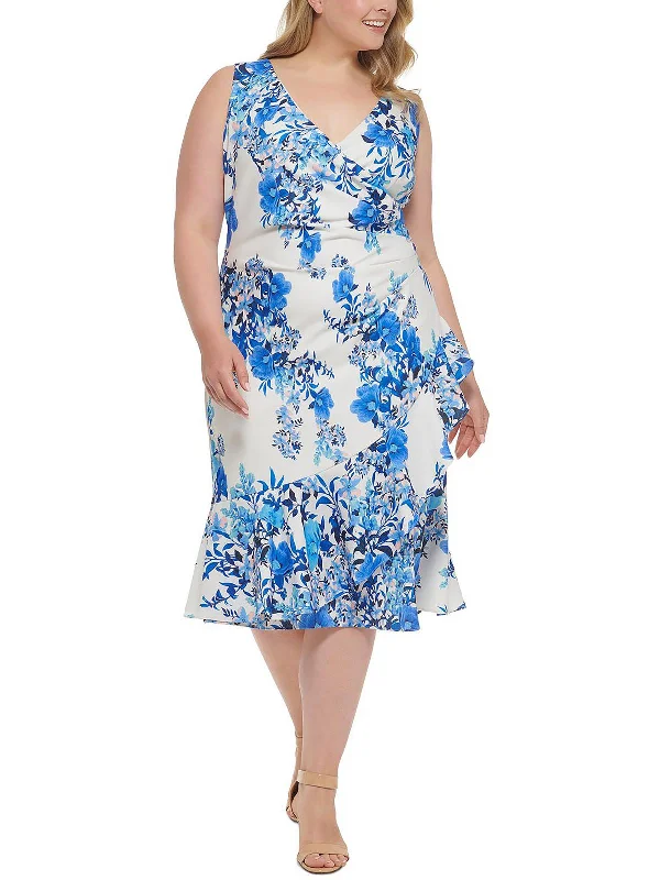 women's satin dressesPlus Womens Knit Floral Midi Dress